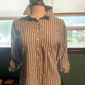 Half button down white/navy striped J Crew blouse